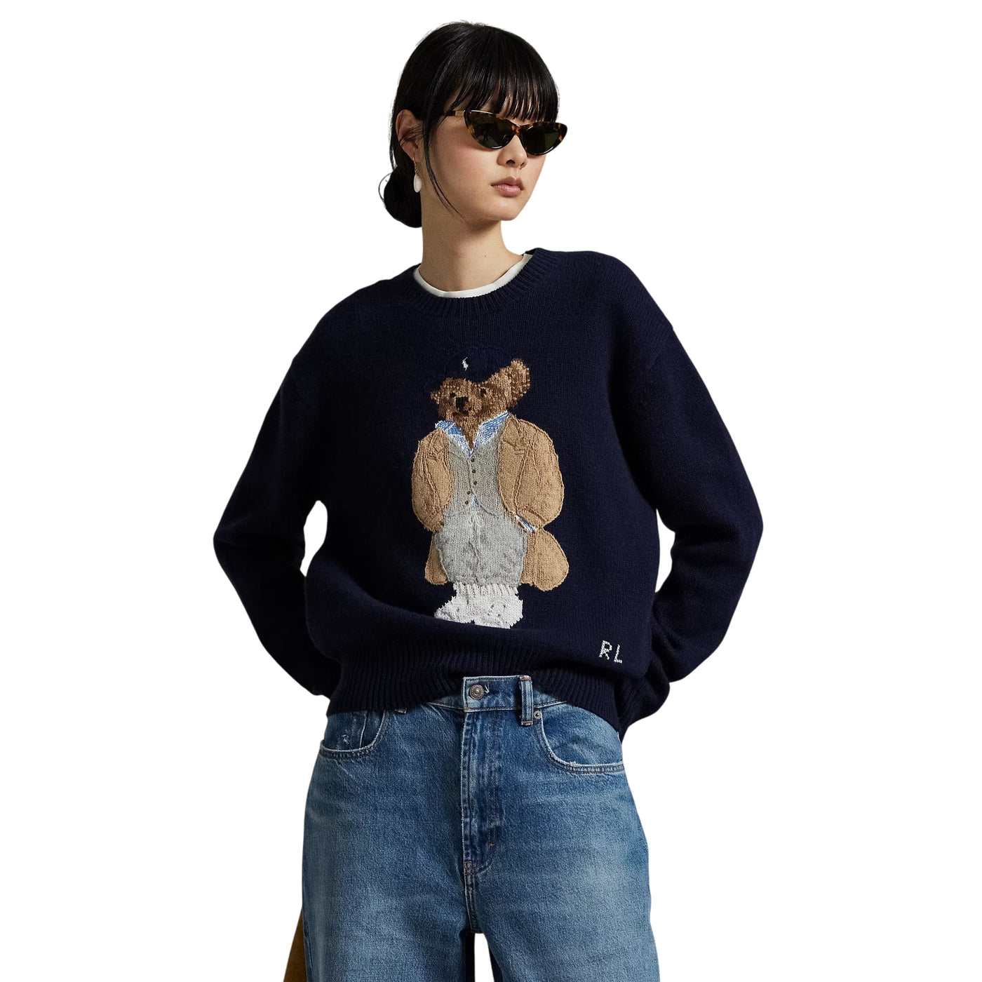 Maglione Donna Navy con Polo Bear modella frontale