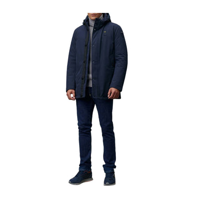 Parka Uomo Chester con cappuccio Blu modello frontale