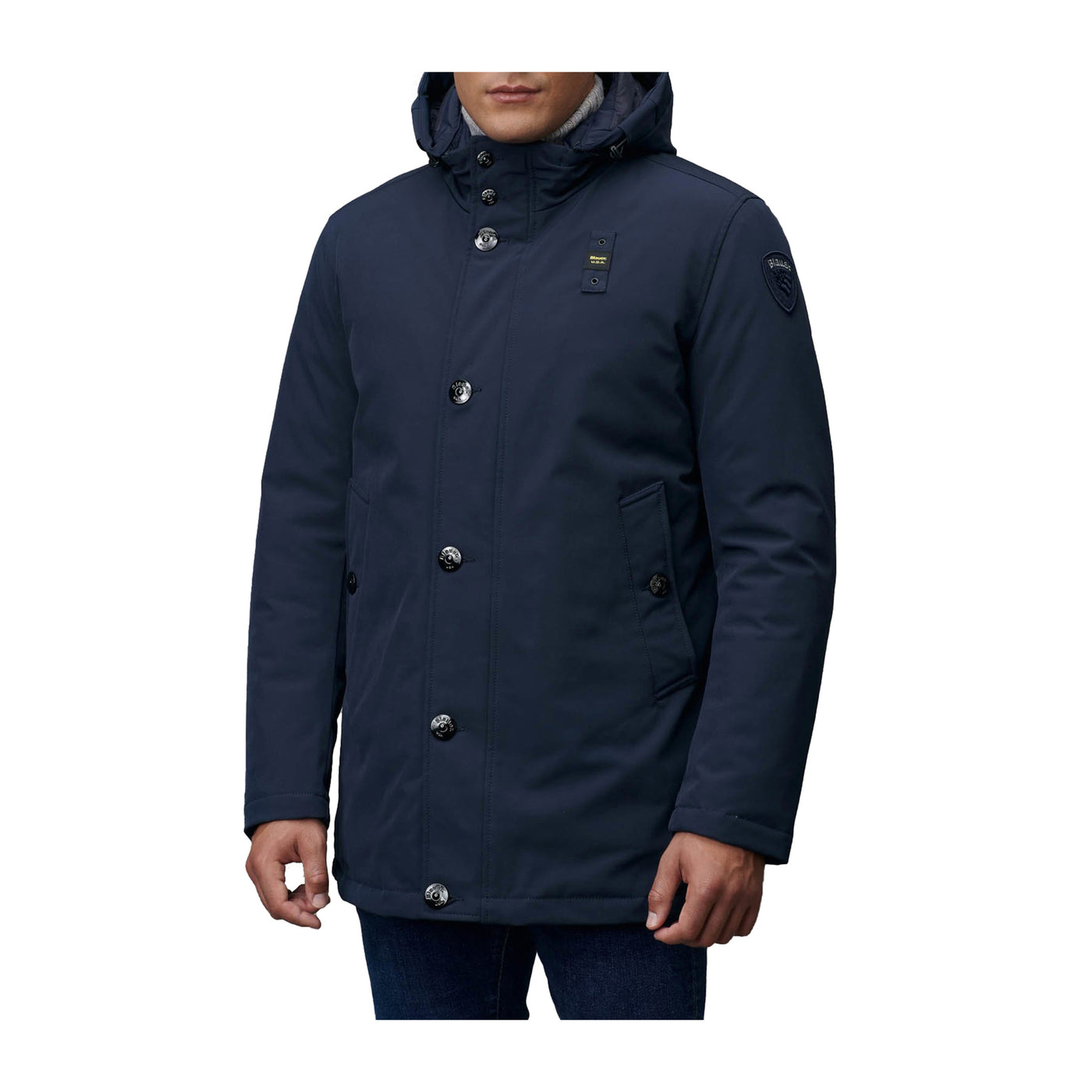 Parka Uomo Chester con cappuccio Blu modello frontale