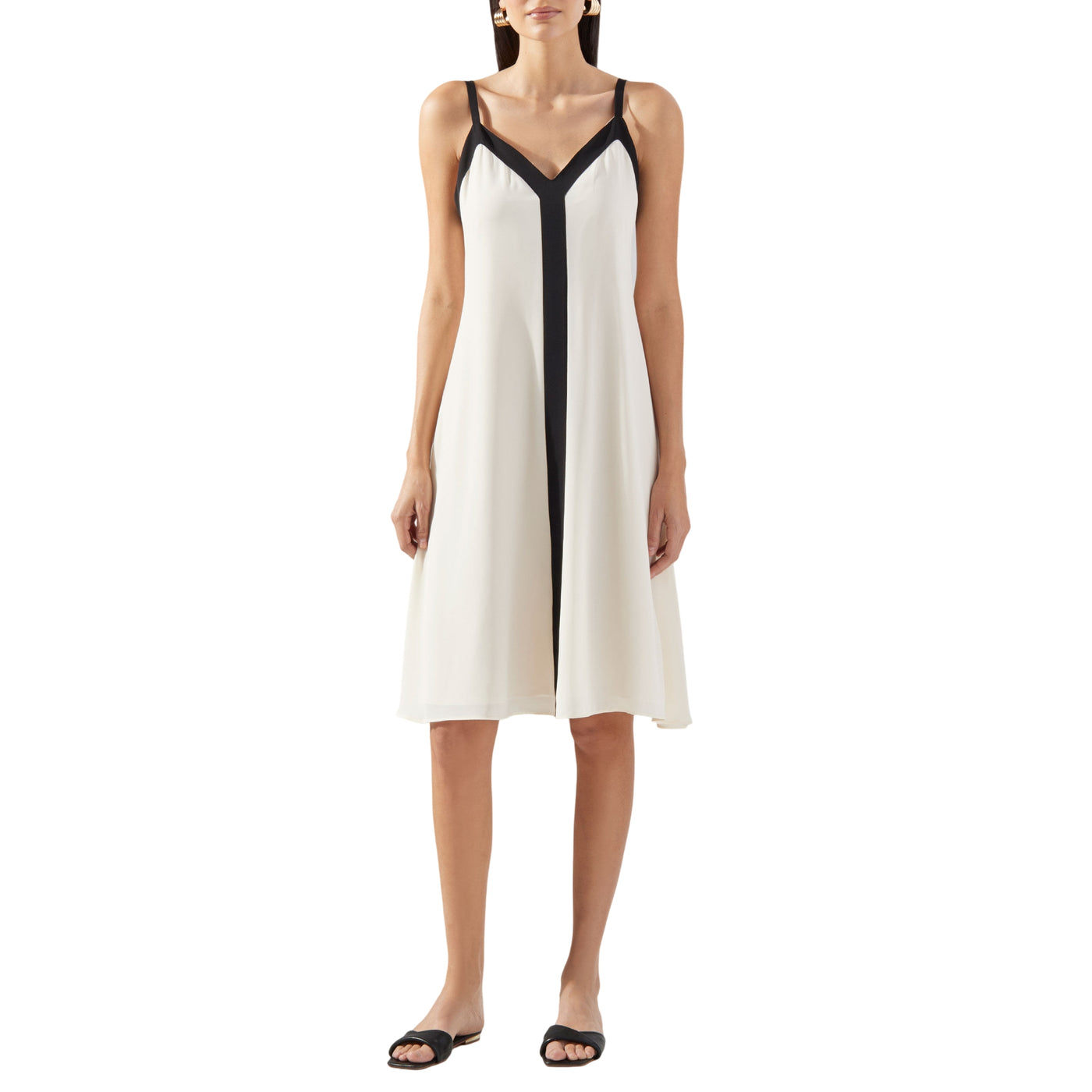 Abito midi Donna bicolore bianco e nero modella frontale
