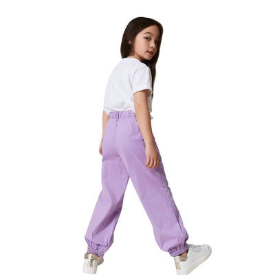Pantaloni Cargo da bambina in popeline viola modella retro