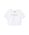 T-shirt Bambina Bianca cropped con logo