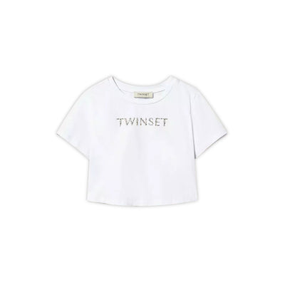 T-shirt Bambina Bianca cropped con logo