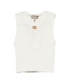 Top Bambina in maglia a coste con oval T Bianco