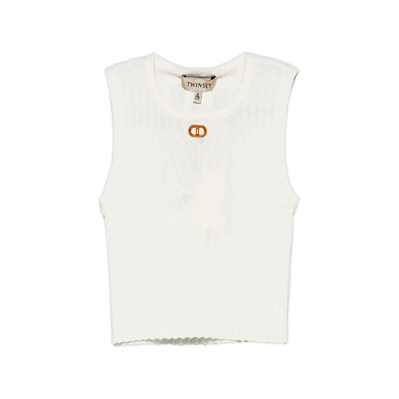 Top Bambina in maglia a coste con oval T Bianco