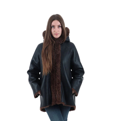 Cappotto Donna con lato in ecopelle e lato in teddy