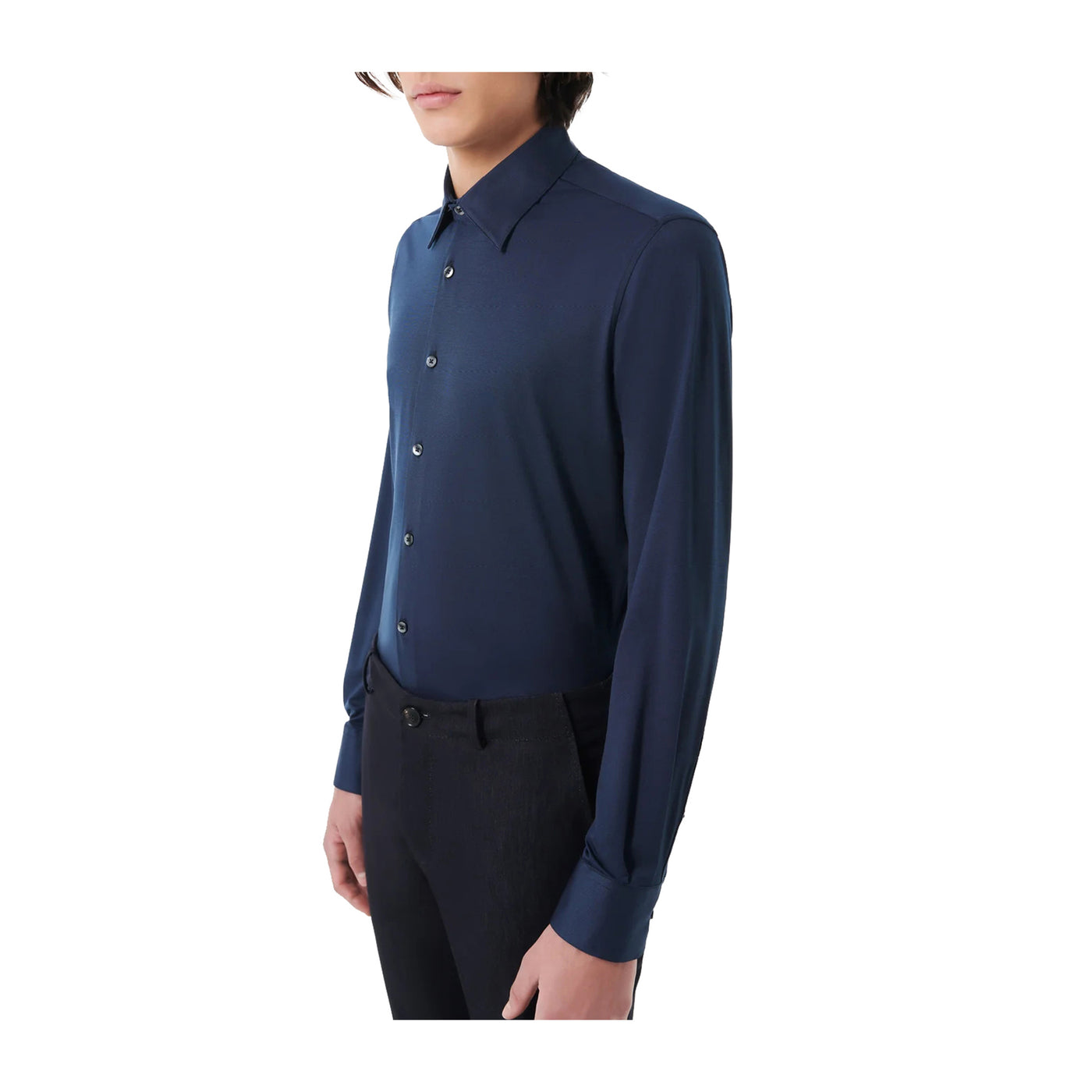 Camicia Uomo Oxford Jacquard tinta unita blu modello