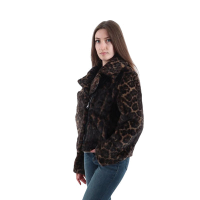 Giubbino Donna leopardato, con zip laterale, effetto pelo