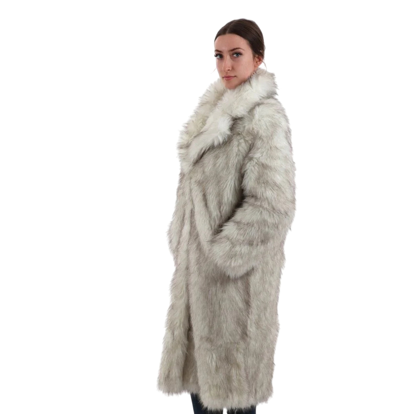 Cappotto Donna in eco pelliccia, con collo revers e tasche a filo