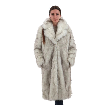 Cappotto Donna in eco pelliccia, con collo revers e tasche a filo