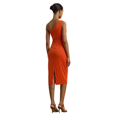 Abito Donna monospalla in jersey arancione modella retro