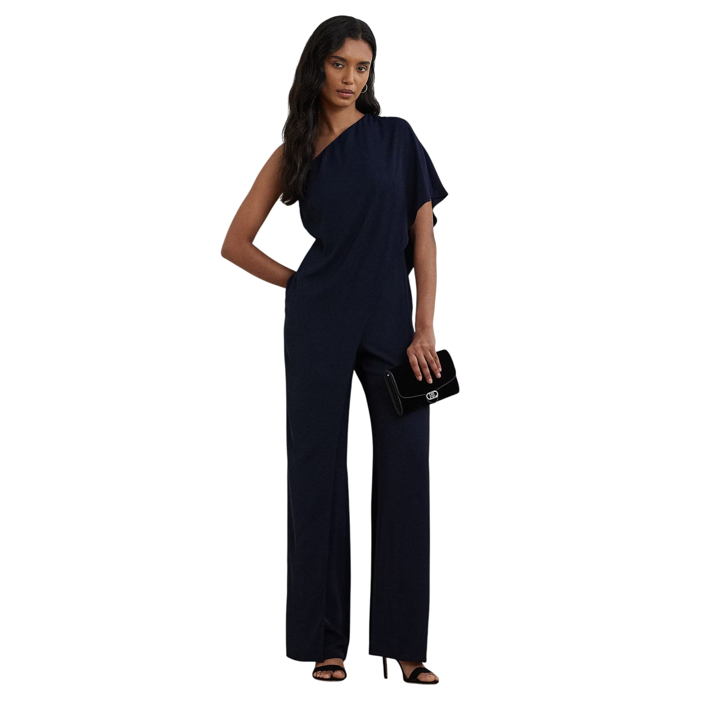 Tuta Donna a mantella monospalla Navy modella frontale
