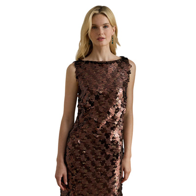 Abito corto Donna con paillettes Marrone modella frontale