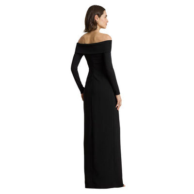 Abito lungo Donna in crêpe a coste Nero modella retro
