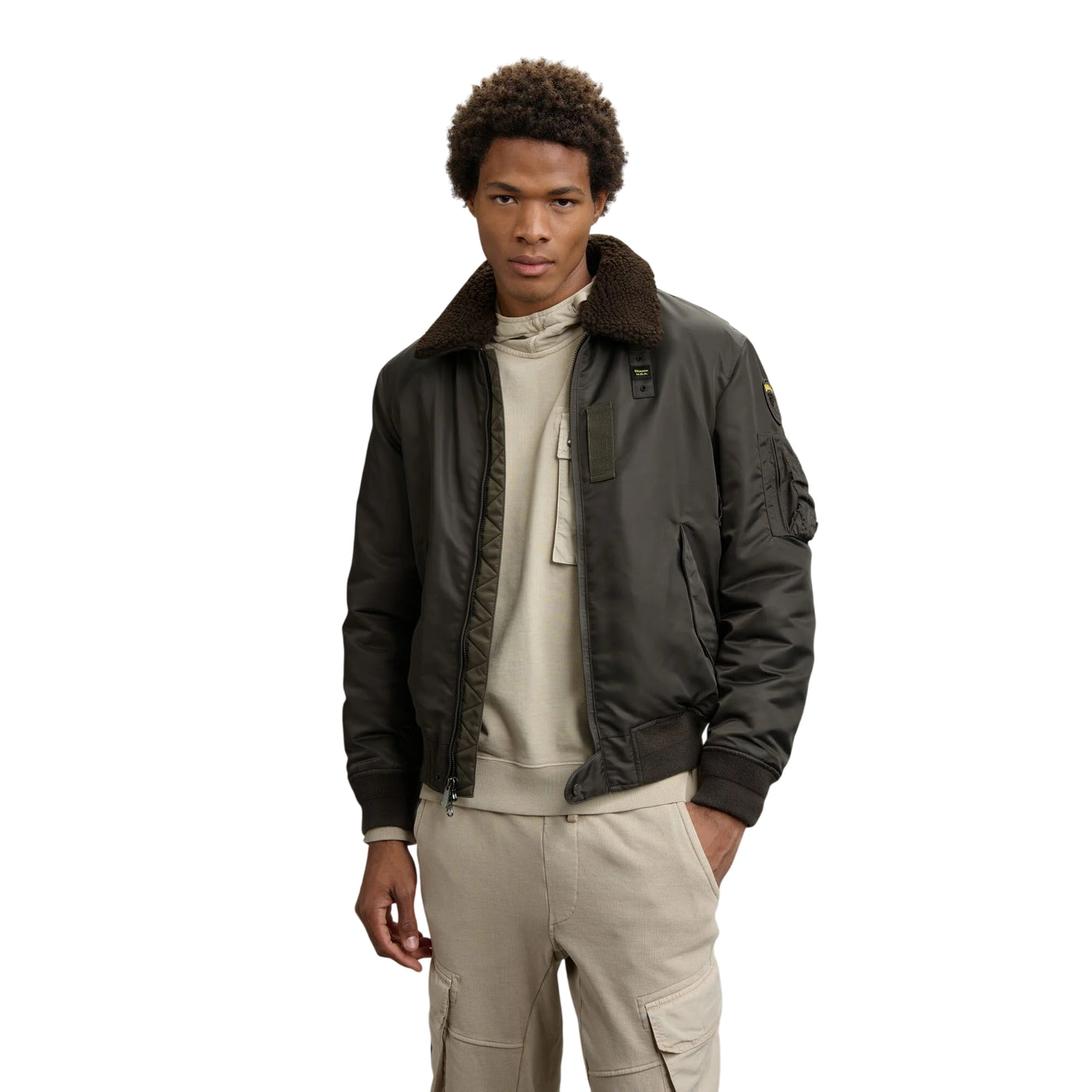 Bomber Uomo, con taschino sul petto e colletto in pelliccia sintetica