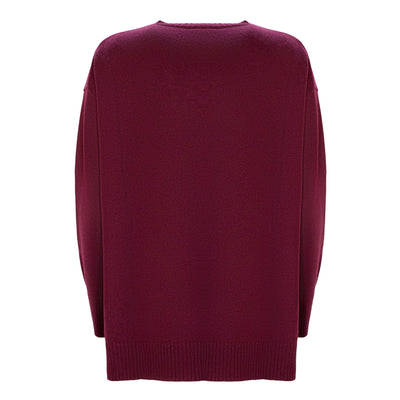 Maglia Donna girocollo in lana bordeaux retro