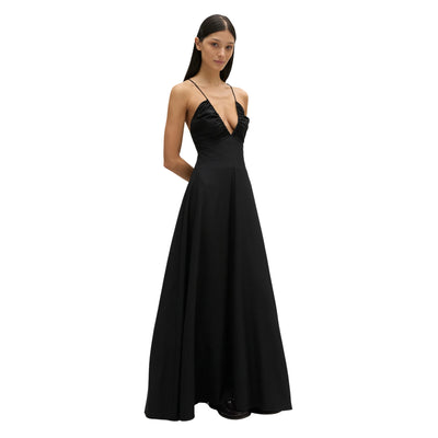 Abito Donna Lungo in crepe di seta Nero modella frontale