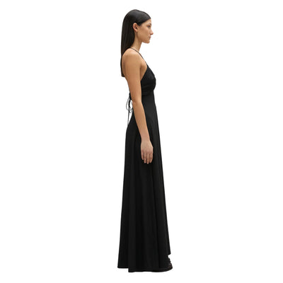 Abito Donna Lungo in crepe di seta Nero modella laterale