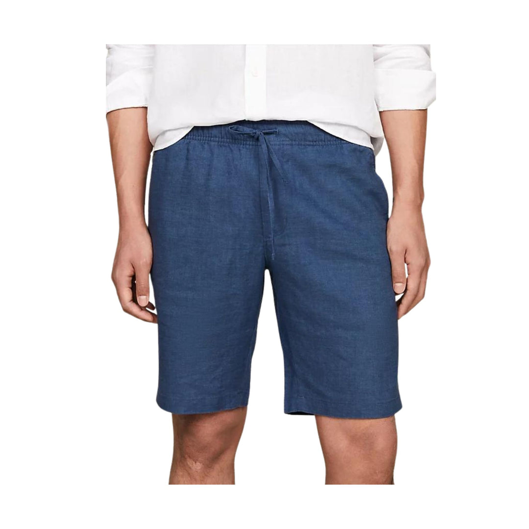 Men s denim blue Bermuda shorts in linen blend