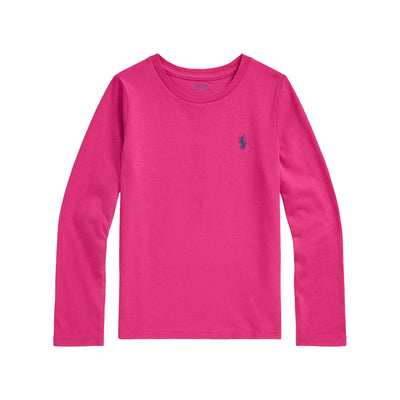 T-shirt Bambina a maniche lunghe, con pony blu, dal taglio classico 