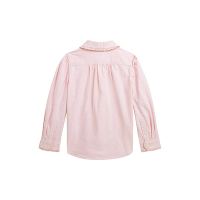 Camicia Bambina in cotone con volant rosa retro