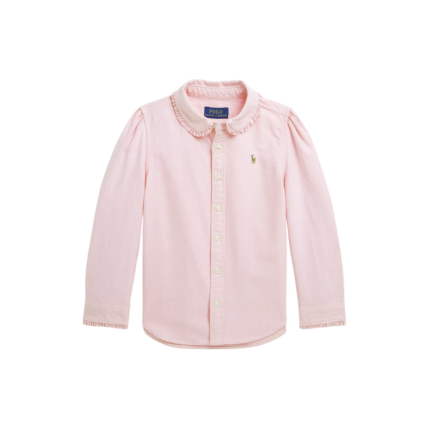 Camicia Bambina in cotone con volant rosa