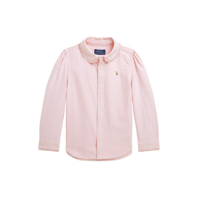 Camicia Bambina in cotone con volant rosa