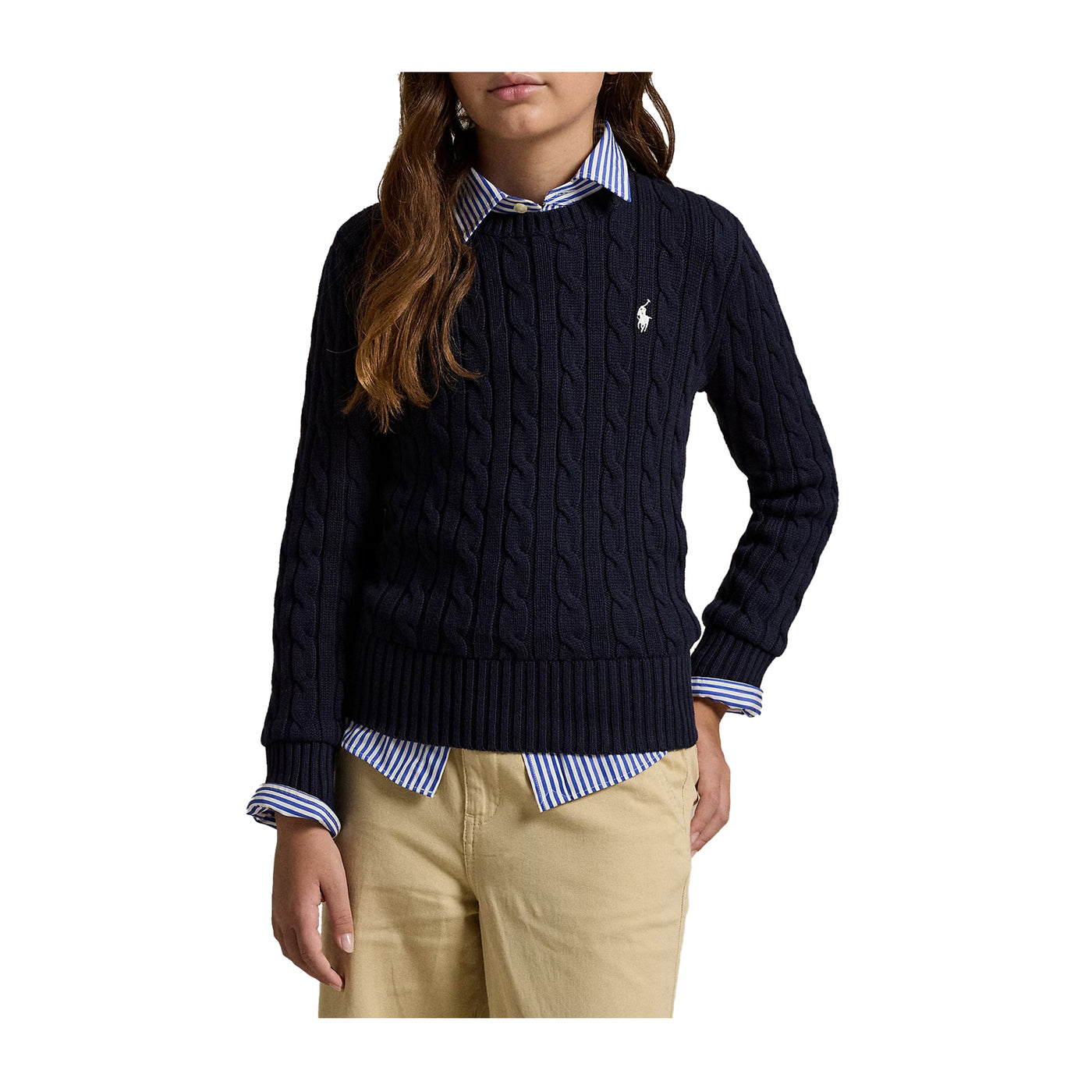 Maglione a trecce Ragazza Blu navy modella frontale