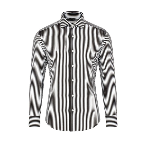 Camicia Uomo Oxford Marrone/Bianca, con collo francese