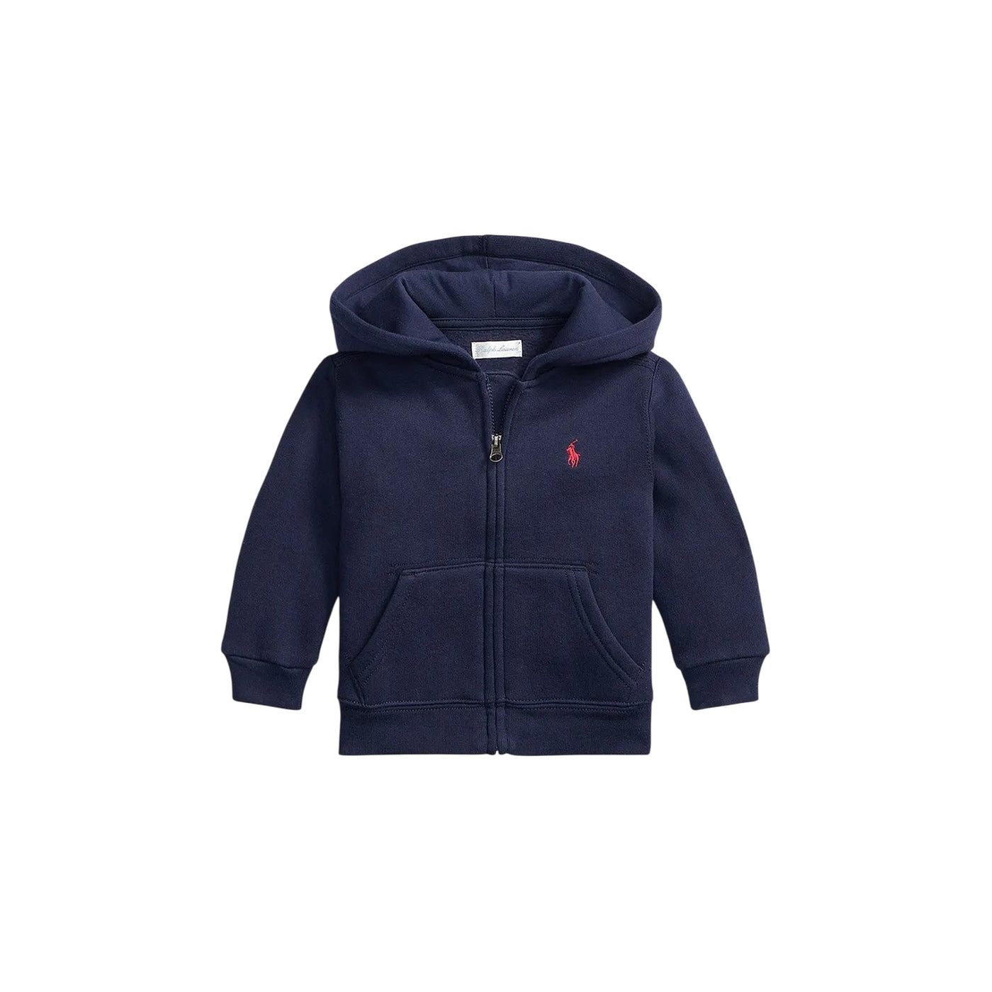 Felpa Neonato Navy con tasche a marsupio e pony Rosso ricamato