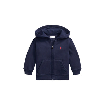 Felpa Neonato Navy con tasche a marsupio e pony Rosso ricamato