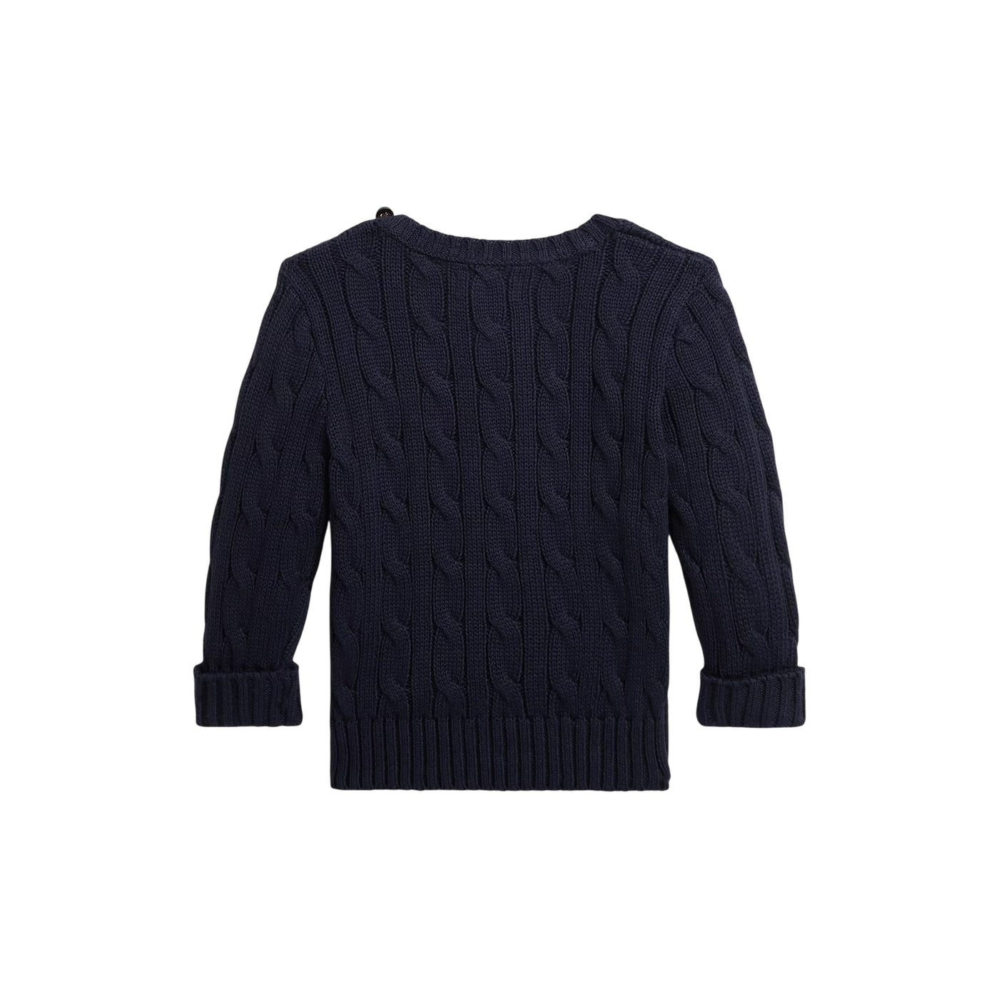 Maglia Neonato Navy lavorata a trecce, con bottini sulla spalla