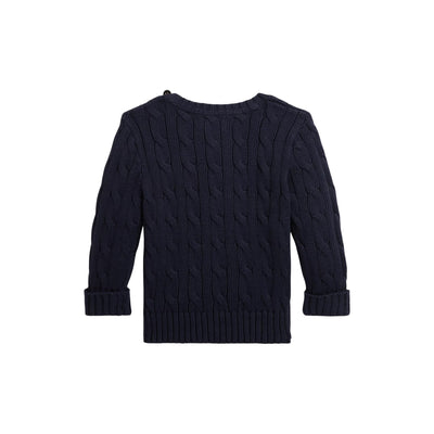 Maglia Neonato Navy lavorata a trecce, con bottini sulla spalla