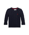 Maglia Neonato Navy lavorata a trecce, con bottini sulla spalla