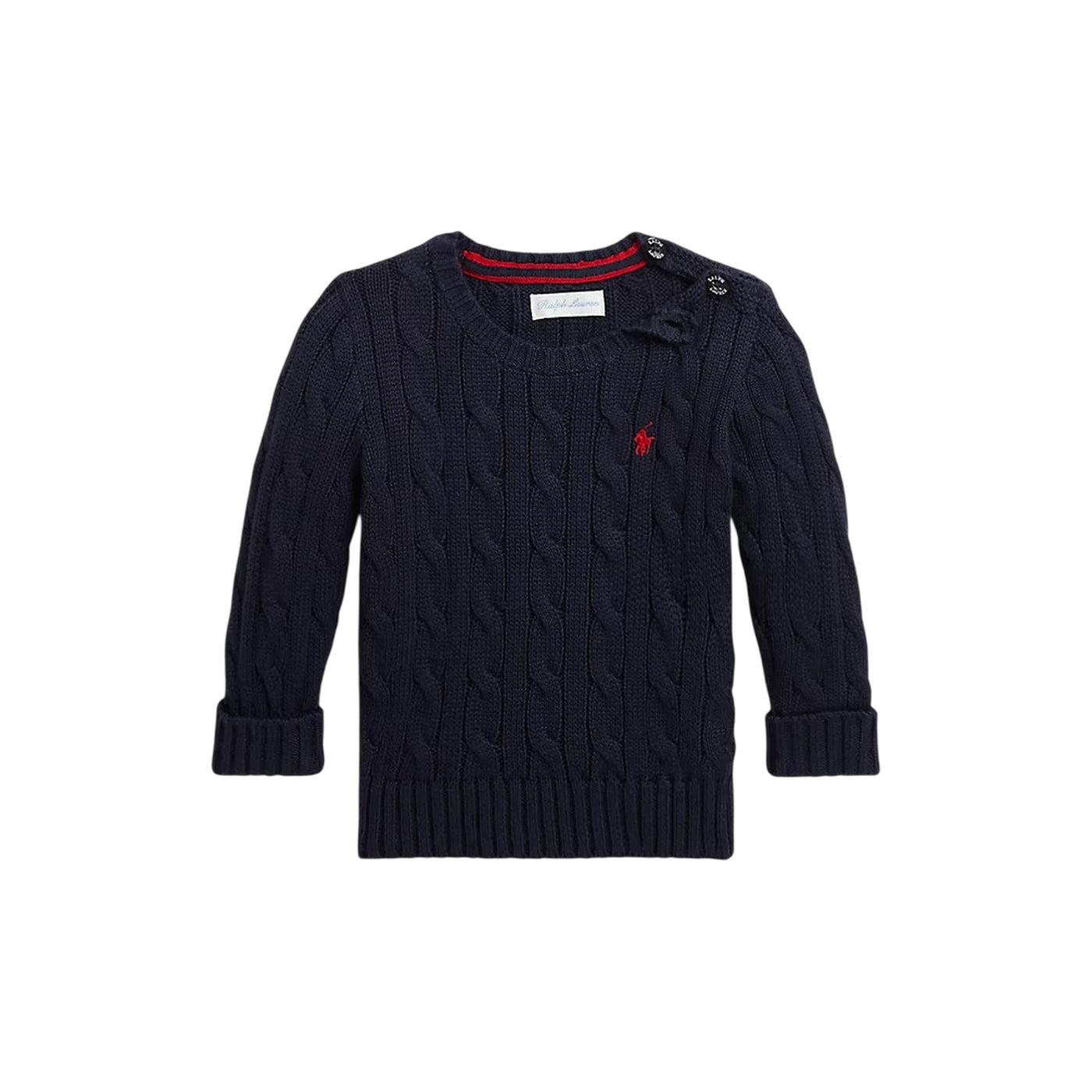 Maglia Neonato Navy lavorata a trecce, con bottini sulla spalla