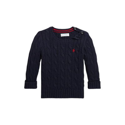 Maglia Neonato Navy lavorata a trecce, con bottini sulla spalla