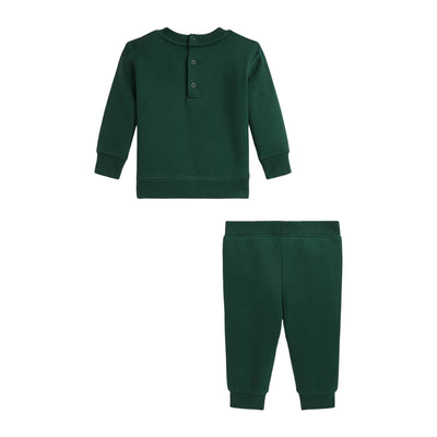 Completo Neonato tinta unita con Polo Bear verde retro