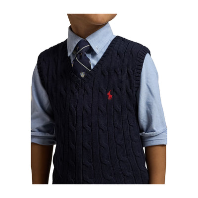 Gilet Bambino in maglia di cotone a trecce modello ravvicinato