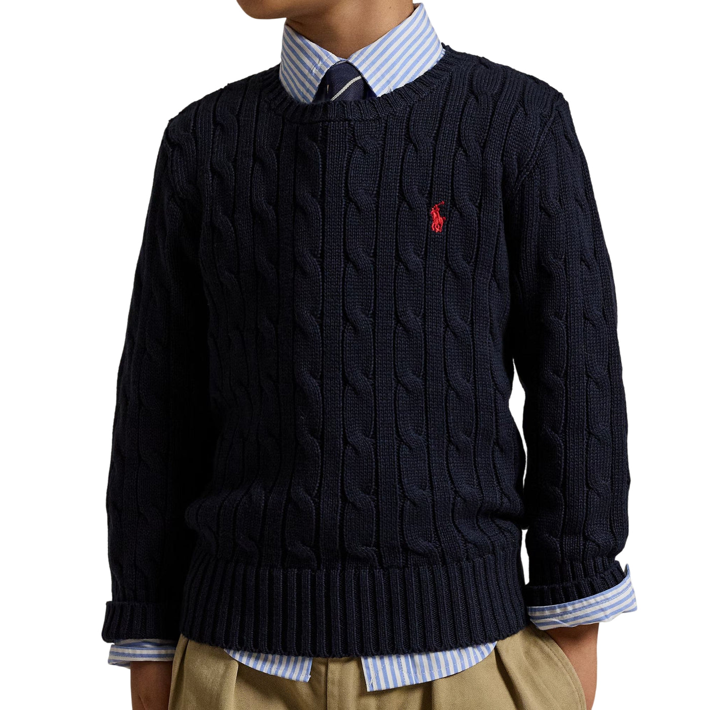Maglia da bambino in cotone a trecce navy modello frontale