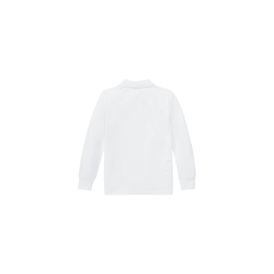 Polo Bambino in cotone Bianca, con scollatura due bottoni e logo Blu ricamato