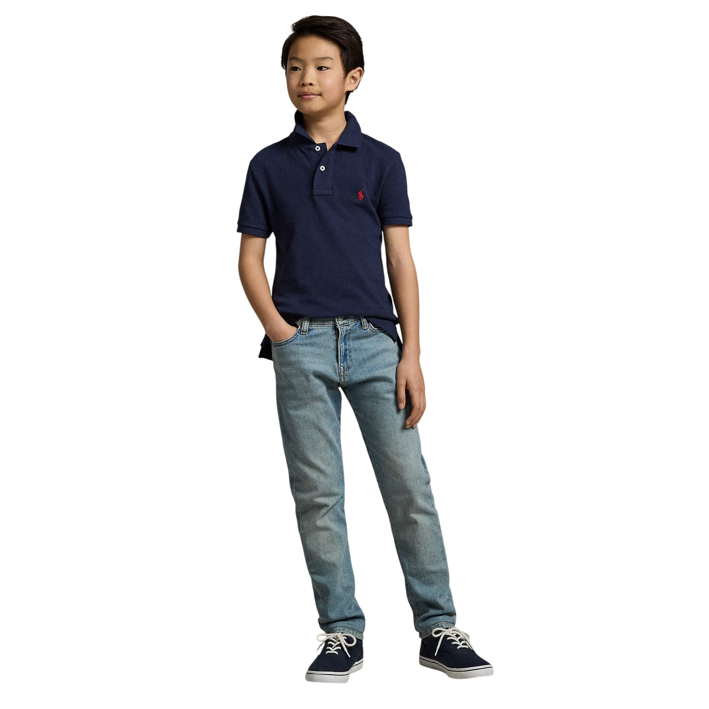 Polo Bambino in piqué di cotone Slim-Fit Navy modello