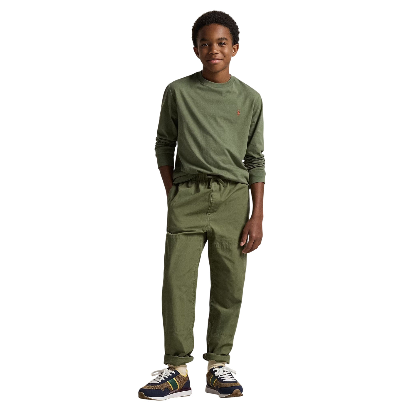 T-shirt Ragazzo a maniche lunghe Verde oliva modello intero frontale