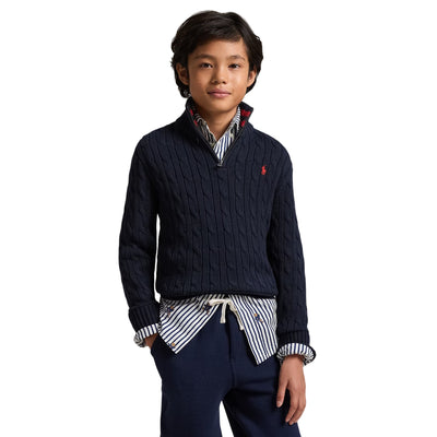 Maglione Bambino a trecce con zip Navy modello