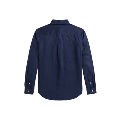 Camicia da Bambino in lino navy  retro