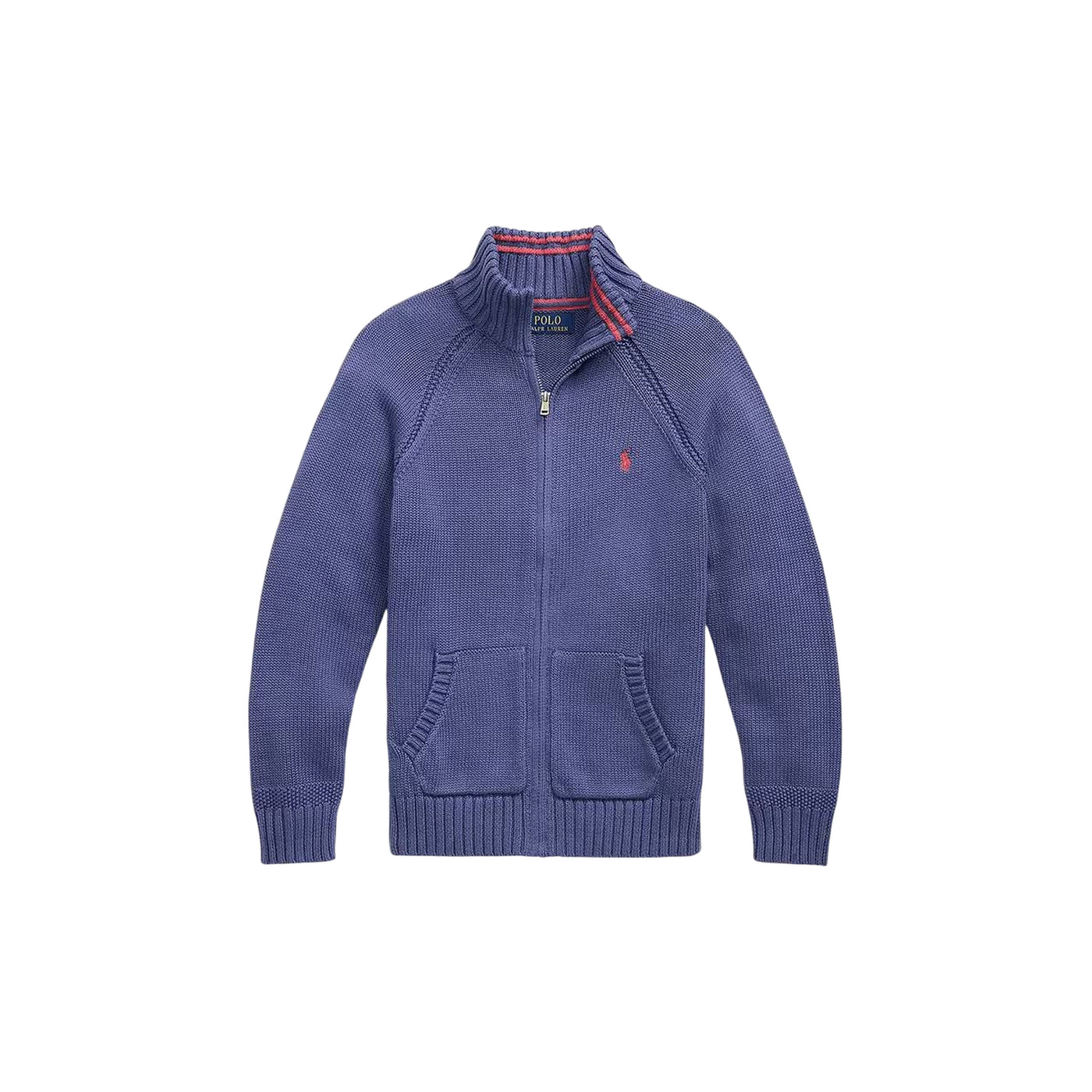 Cardigan Bambino in maglia di cotone, con collo alto e full zip 