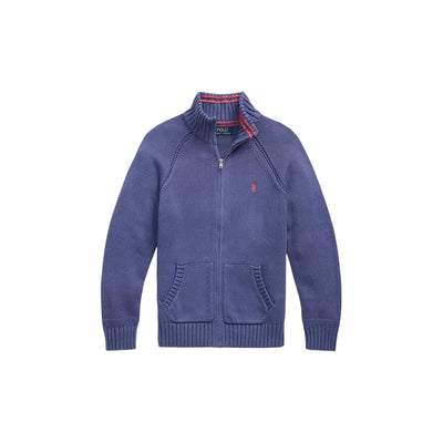 Cardigan Bambino in maglia di cotone, con collo alto e full zip 