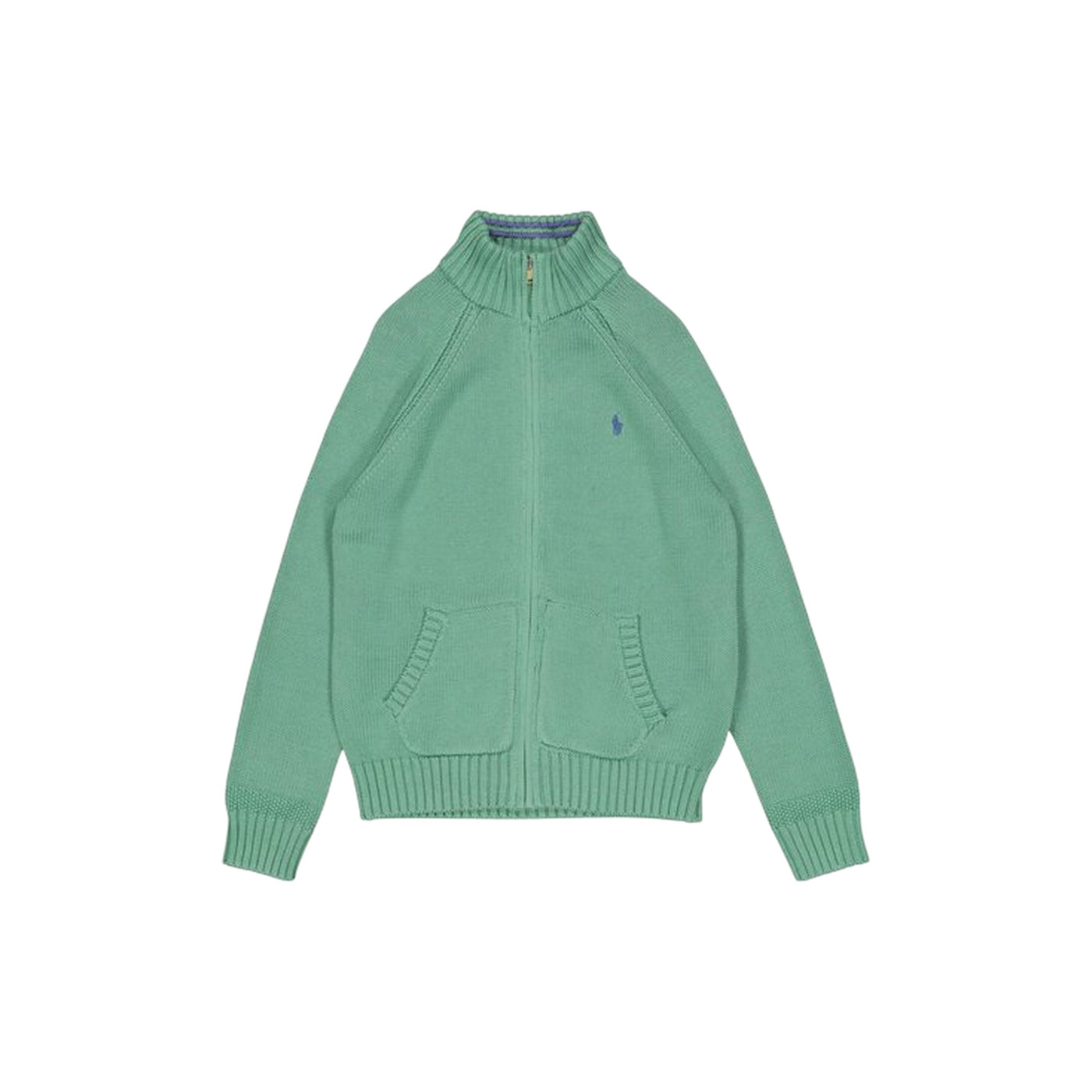 Cardigan Bambino Verde full zip con pony iconico Blu