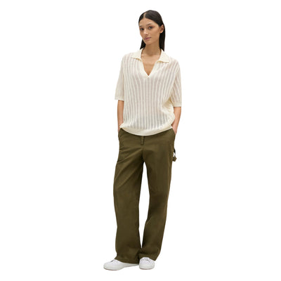 Polo Donna in misto lino e cotone Naturale modella frontale
