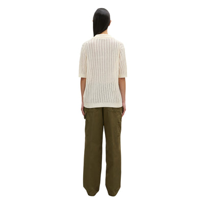 Polo Donna in misto lino e cotone Naturale modella retro