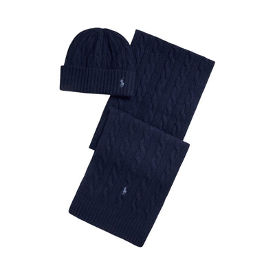 Sciarpa e Berretto Uomo in cashmere a trecce Navy